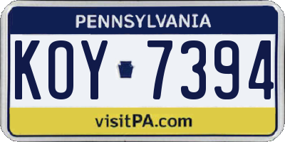 PA license plate KOY7394