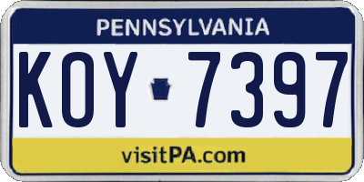 PA license plate KOY7397