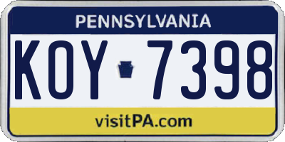 PA license plate KOY7398