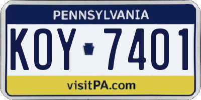 PA license plate KOY7401