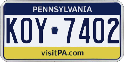 PA license plate KOY7402