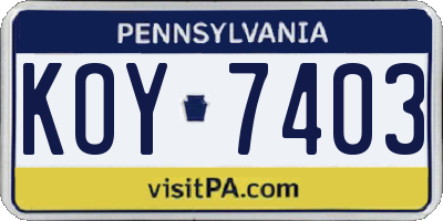 PA license plate KOY7403