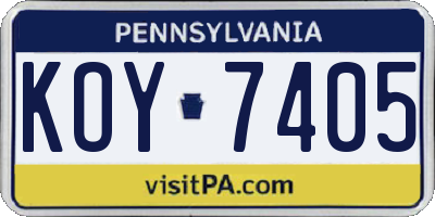 PA license plate KOY7405