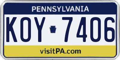 PA license plate KOY7406