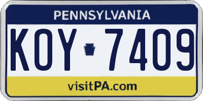 PA license plate KOY7409