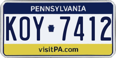PA license plate KOY7412