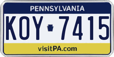 PA license plate KOY7415