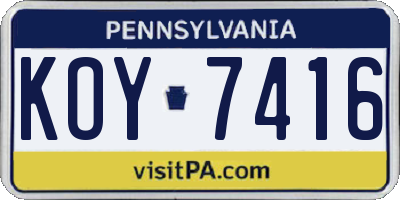 PA license plate KOY7416