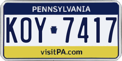 PA license plate KOY7417