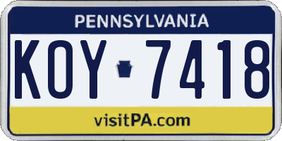 PA license plate KOY7418