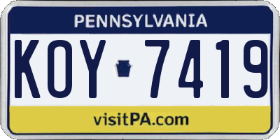 PA license plate KOY7419