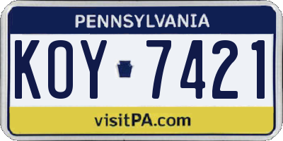 PA license plate KOY7421