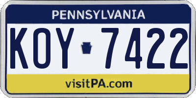 PA license plate KOY7422