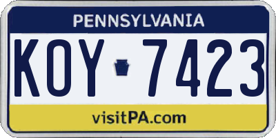 PA license plate KOY7423