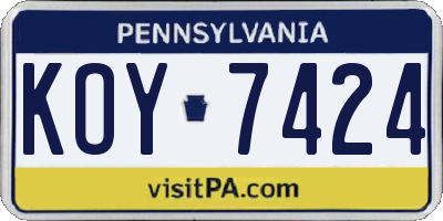 PA license plate KOY7424