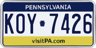 PA license plate KOY7426