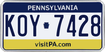 PA license plate KOY7428