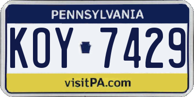 PA license plate KOY7429