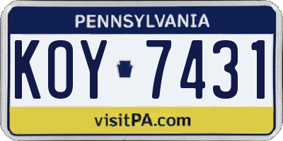 PA license plate KOY7431