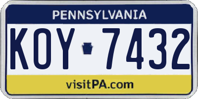 PA license plate KOY7432