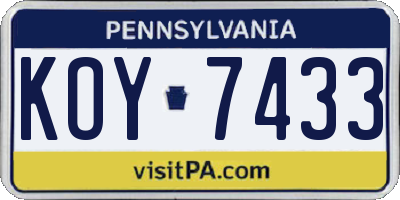 PA license plate KOY7433