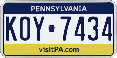 PA license plate KOY7434