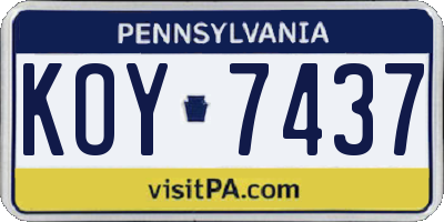 PA license plate KOY7437
