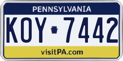 PA license plate KOY7442