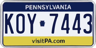 PA license plate KOY7443