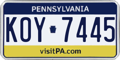 PA license plate KOY7445