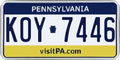 PA license plate KOY7446