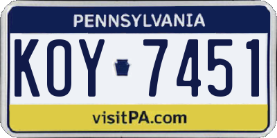 PA license plate KOY7451
