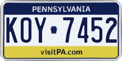 PA license plate KOY7452