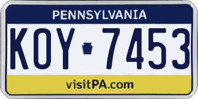 PA license plate KOY7453
