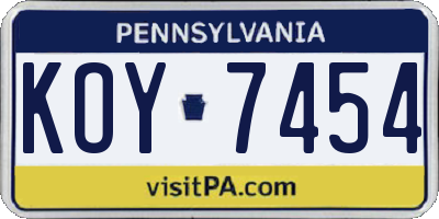 PA license plate KOY7454