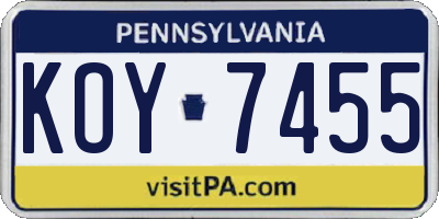 PA license plate KOY7455