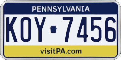PA license plate KOY7456