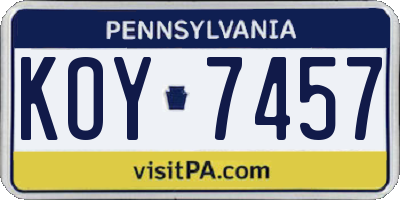 PA license plate KOY7457