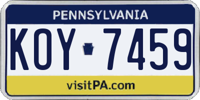 PA license plate KOY7459