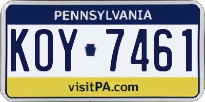 PA license plate KOY7461
