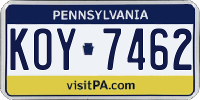 PA license plate KOY7462