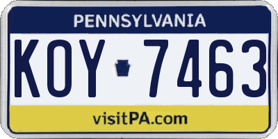 PA license plate KOY7463