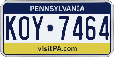 PA license plate KOY7464