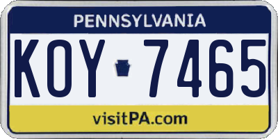 PA license plate KOY7465