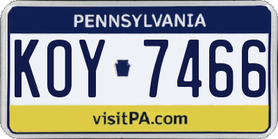 PA license plate KOY7466