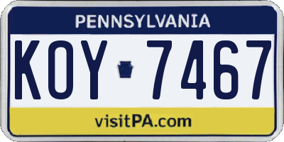 PA license plate KOY7467