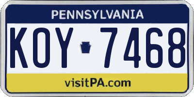 PA license plate KOY7468