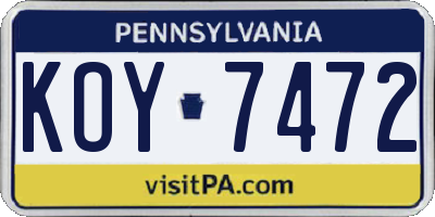 PA license plate KOY7472