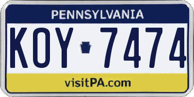 PA license plate KOY7474