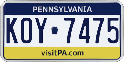 PA license plate KOY7475